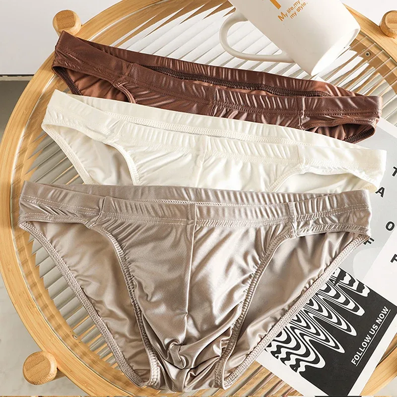 Luxury Satin-like Men Underwear Ice Silk Thin Smooth Briefs Sexy Breathable Underpants U Bulge Pouch Quick Drying Panties Cuecas