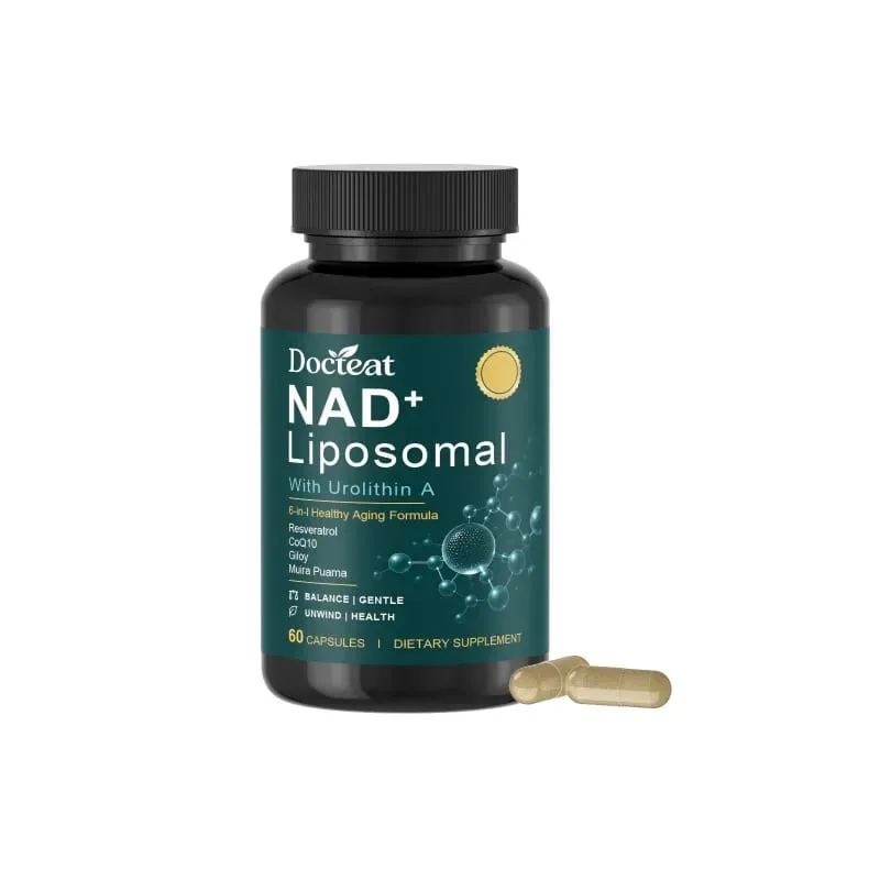 Docteat Liposomal NAD+ Capsules Energy & Healthy Aging Support with Urolithin A Trans Resveratrol CoQ10 Men Women 60 Capsules