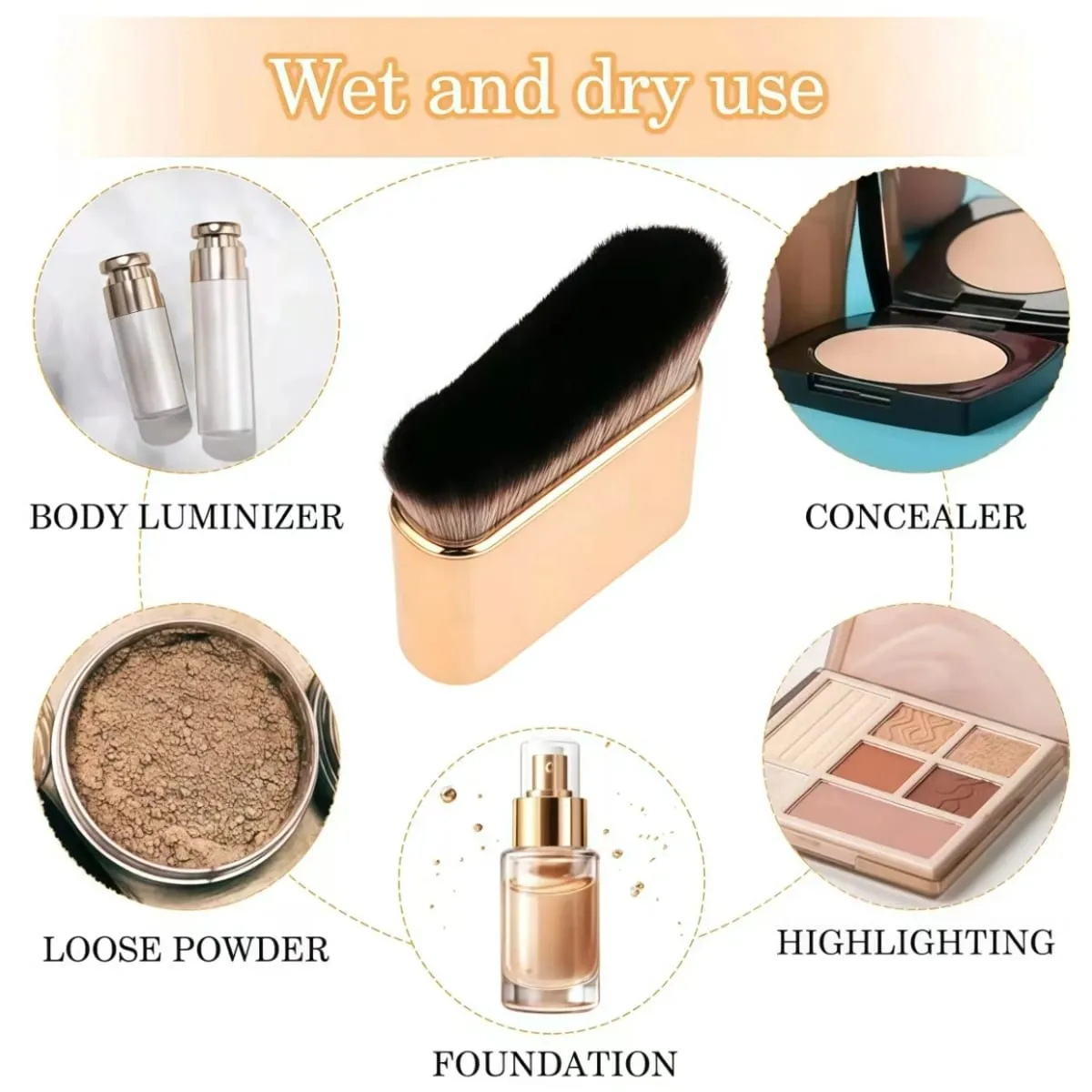 1 rose gold foundation brush for tanning blending foundation blush eyeshadow bronzer and foundation on face and neck with high and low end bristles — image 5