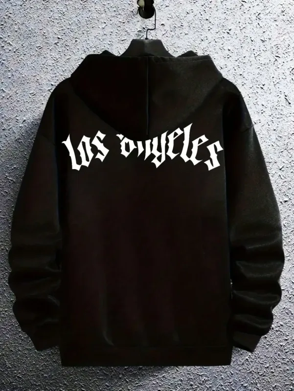 Fashionable men's autumn Gothic letter printed micro elastic comfortable hooded sweatshirt outdoor urban high street clothing — image 3