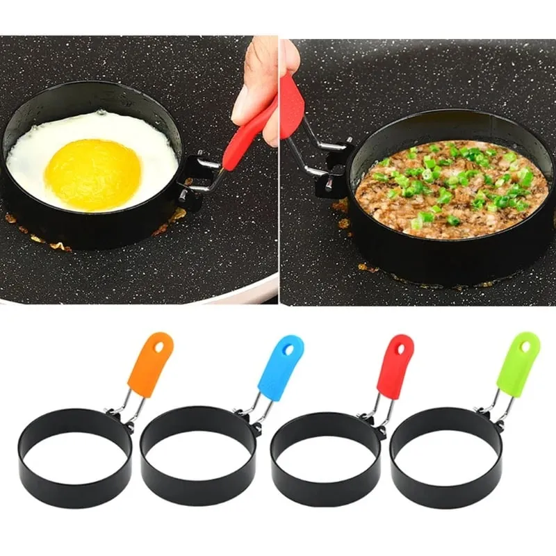 Foldable Fried Egg Tool Stainless Steel Egg Mold with Anti-Scald Silicone Handle Durable Non-stick Omelet Kitchen Accessories