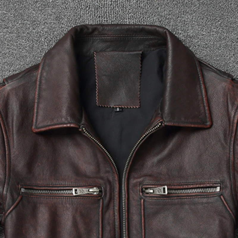 2022 Retro Style 100% Top Layer Cowhide Oversized Leather Jacket Color is made of Old Motorcycle Riding Clothes.