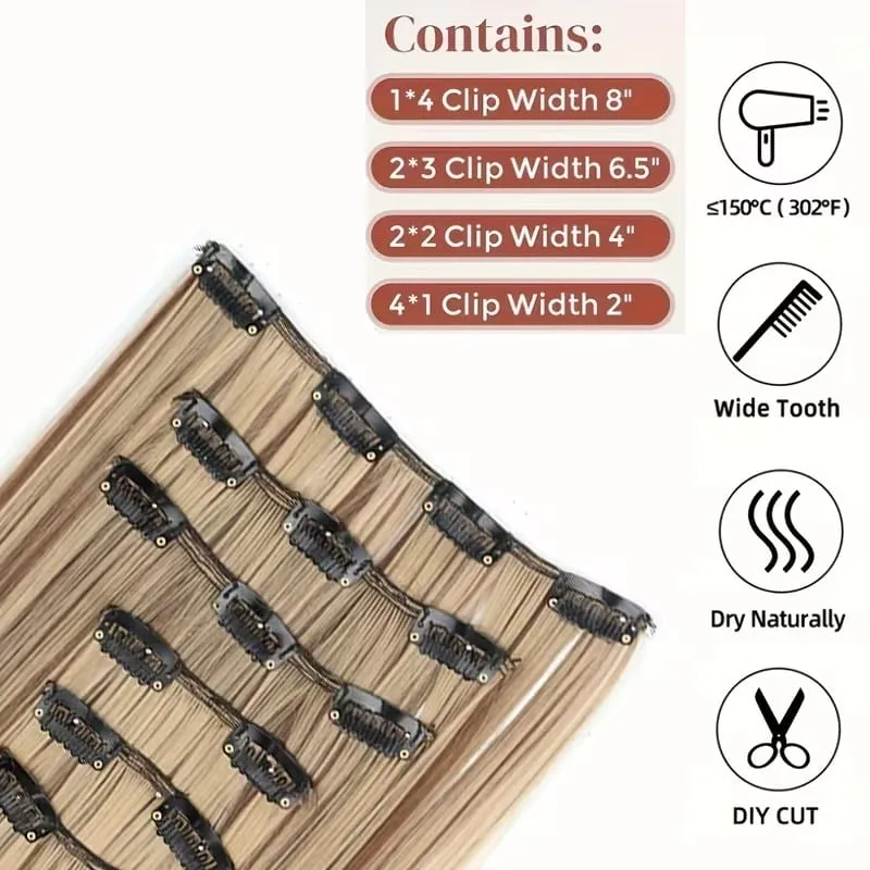 24Inch Synthetic 6pcs/set Long Straight Clip-in Hair Extension Heat Resistant Fiber Hair for Women Hair Accessories — image 4