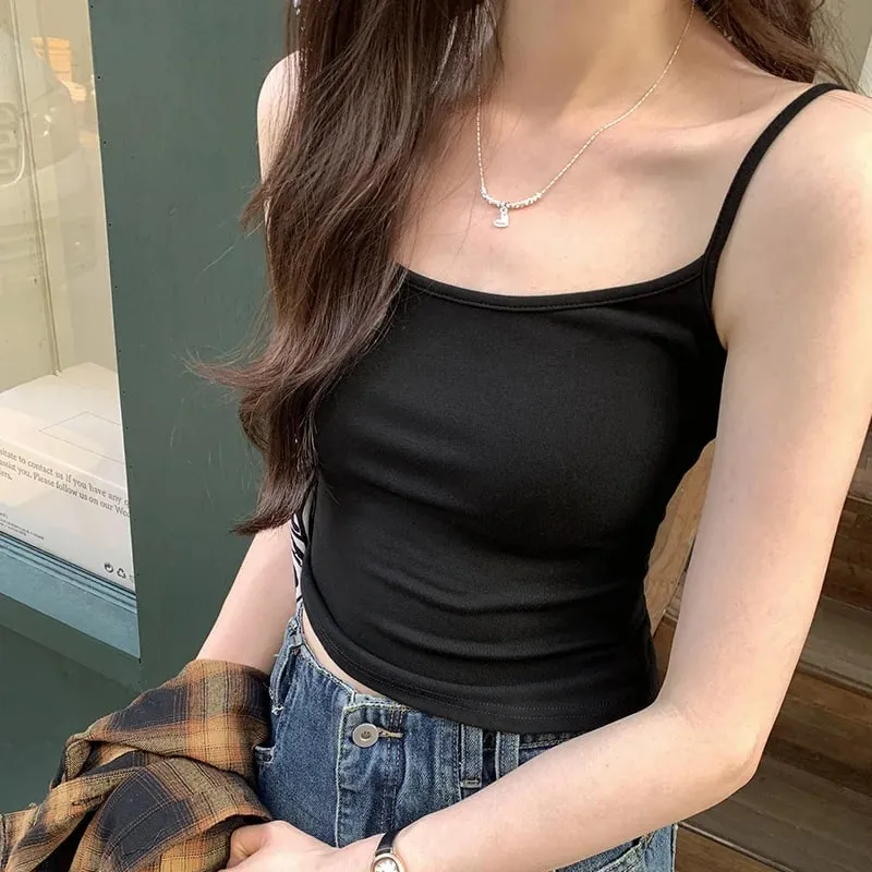 Women's Solid Color Straps Sleeveless Slim Camisole with Comfortable Chest Pad Daily Top Travel Inside Sport Cotton Vest