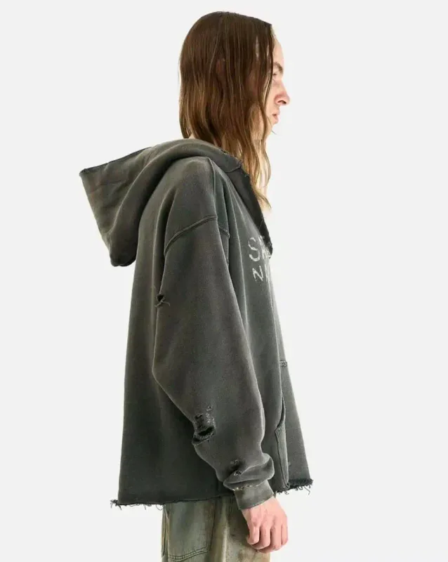 N Brand 26SS”DESTRUCTO' STUDDED WASHED“ Distressed High-Street Hip-Pop Cotton Oversized Hoodies Sweater For Men
