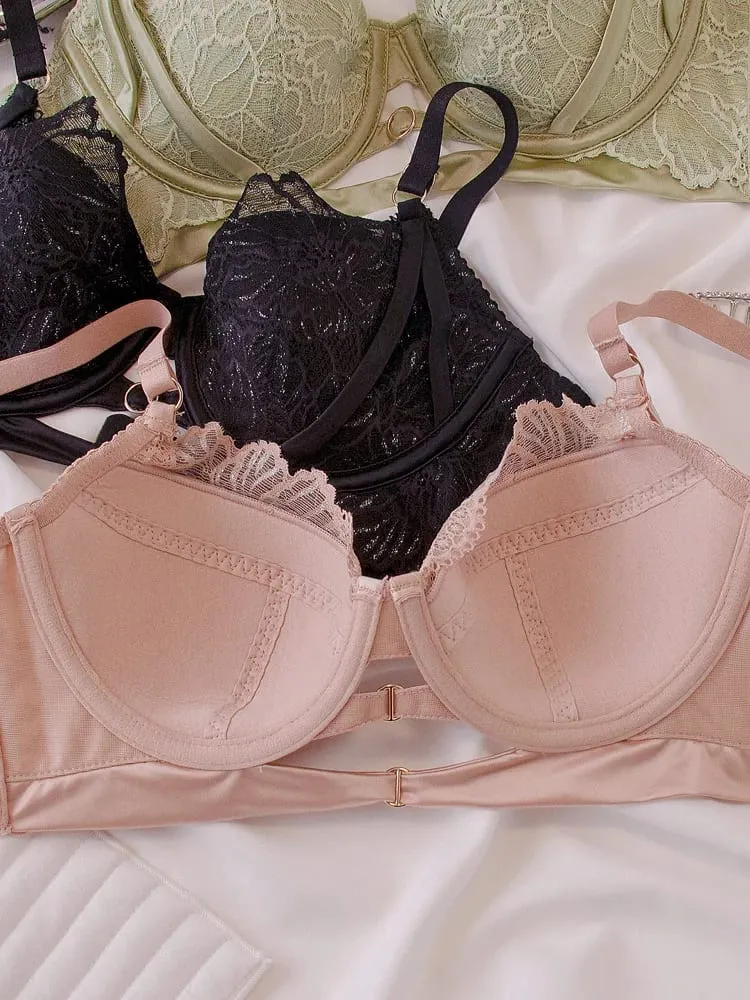 Anime Lace Bra Set Push Up Underwire Japan Kawaii Hollowed Bralette Small Chest Sexy Sheer Thin Cup Pure Girlish Lingerie Set — image 5