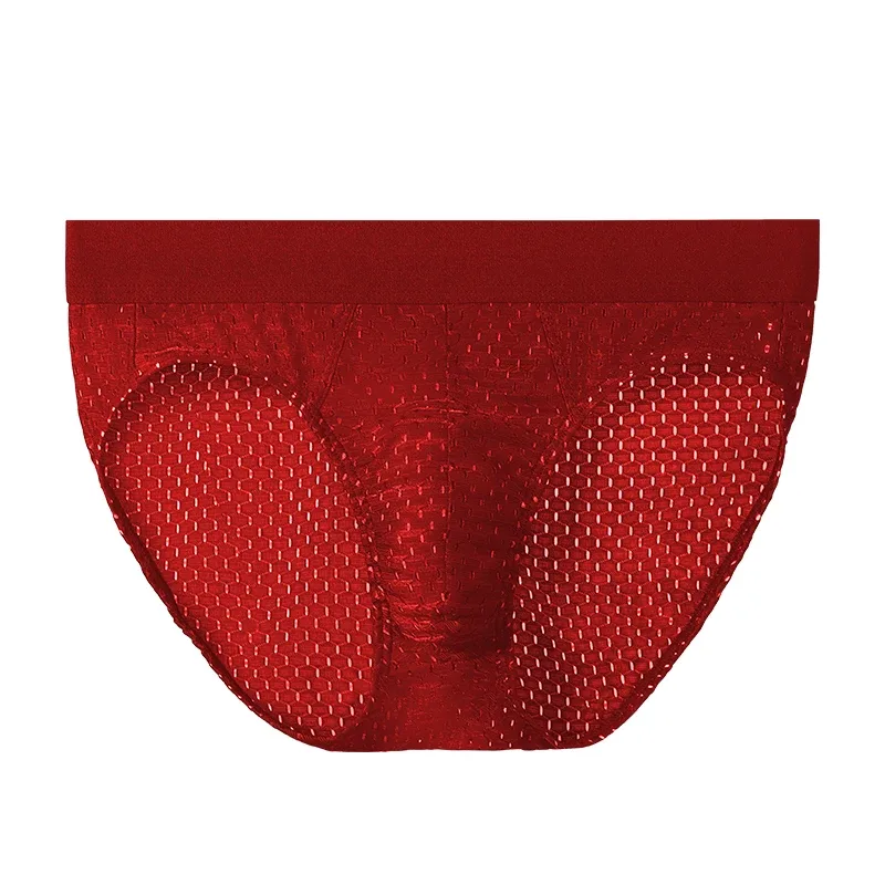 Ice Silk Sexy Underwear Men's Low-Waist Antibacterial Briefs Summer Thin Mesh Breathable Shorts Boys' Underwear