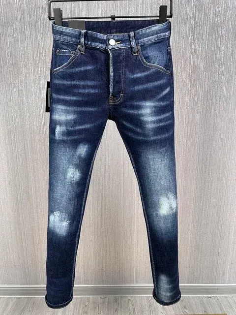 D2 Hombres Jeans Pantalones De Mezclilla Agujero Slim Lápiz Pantalones Botones De Metal Clásicos De Fiesta Moda Negro DSQ2 JENAS