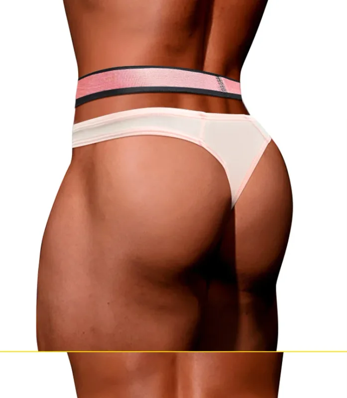 Trendy Little Triangle da uomo a vita bassa a vita bassa, vestibilità aderente, fascia elastica per sollevamento dell'anca, scollo a V sfumato rosa