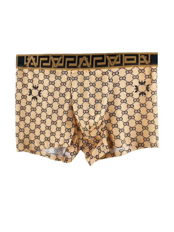 Set Seluar Dalam Boxer Poliester 4 Keping Lelaki - Seluar Dalam Bercorak Geometri & Monogram Mewah, Pelbagai Warna
