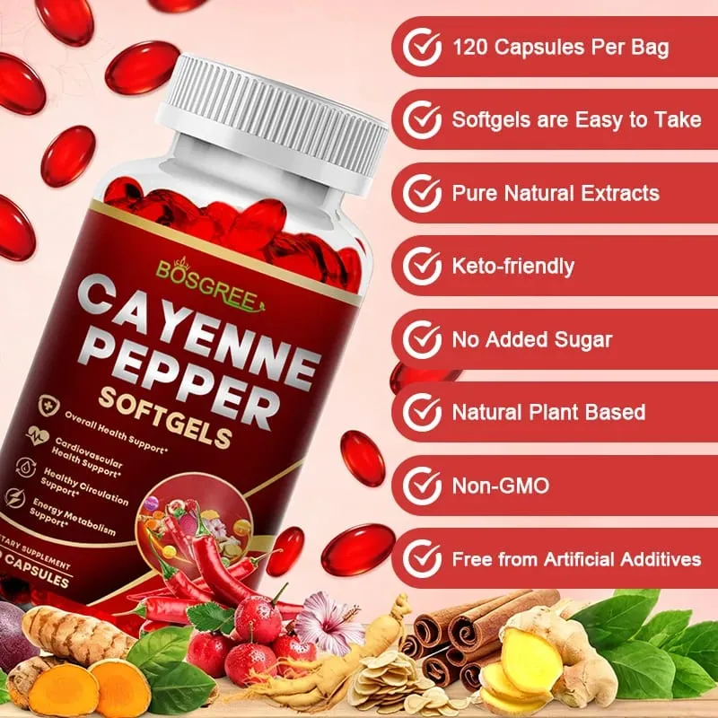 Cayennepfeffer-Kapseln – unterstützen die Herz-Kreislauf-Gesundheit, verbessern die Verdauung und die Durchblutung, Vitamine D3, K2, Kräuterergänzung — image 5