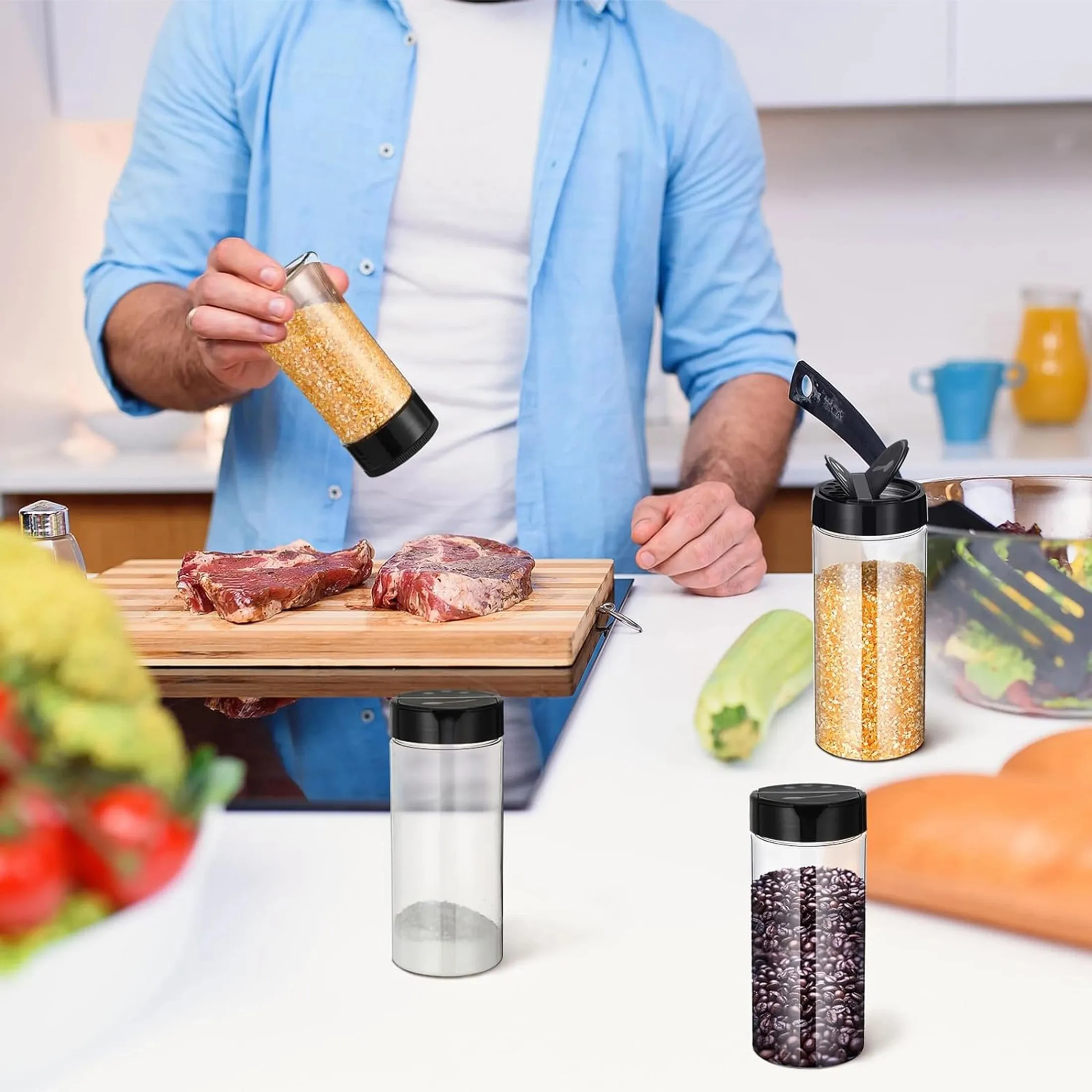 400 ml plastic transparante kruidenblikjes met schuddeksel, kruidencontainers voor keuken en barbecue — image 3