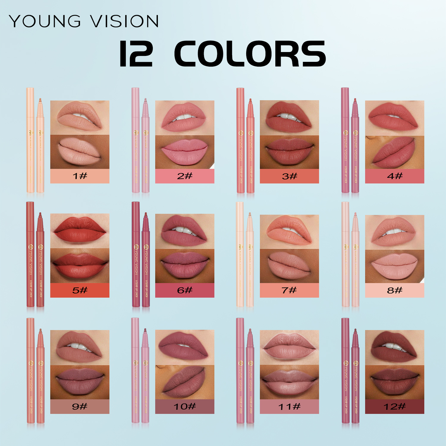 12 color matte liquid lipliner sponge gourd head fog surface bare color waterproof lip glaze red pen