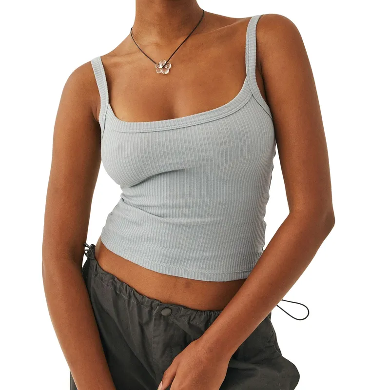 Women´s Solid Color Tank Tops Basic Vest Ribbed Sleeveless U Neck Slim Fit Cropped Tops
