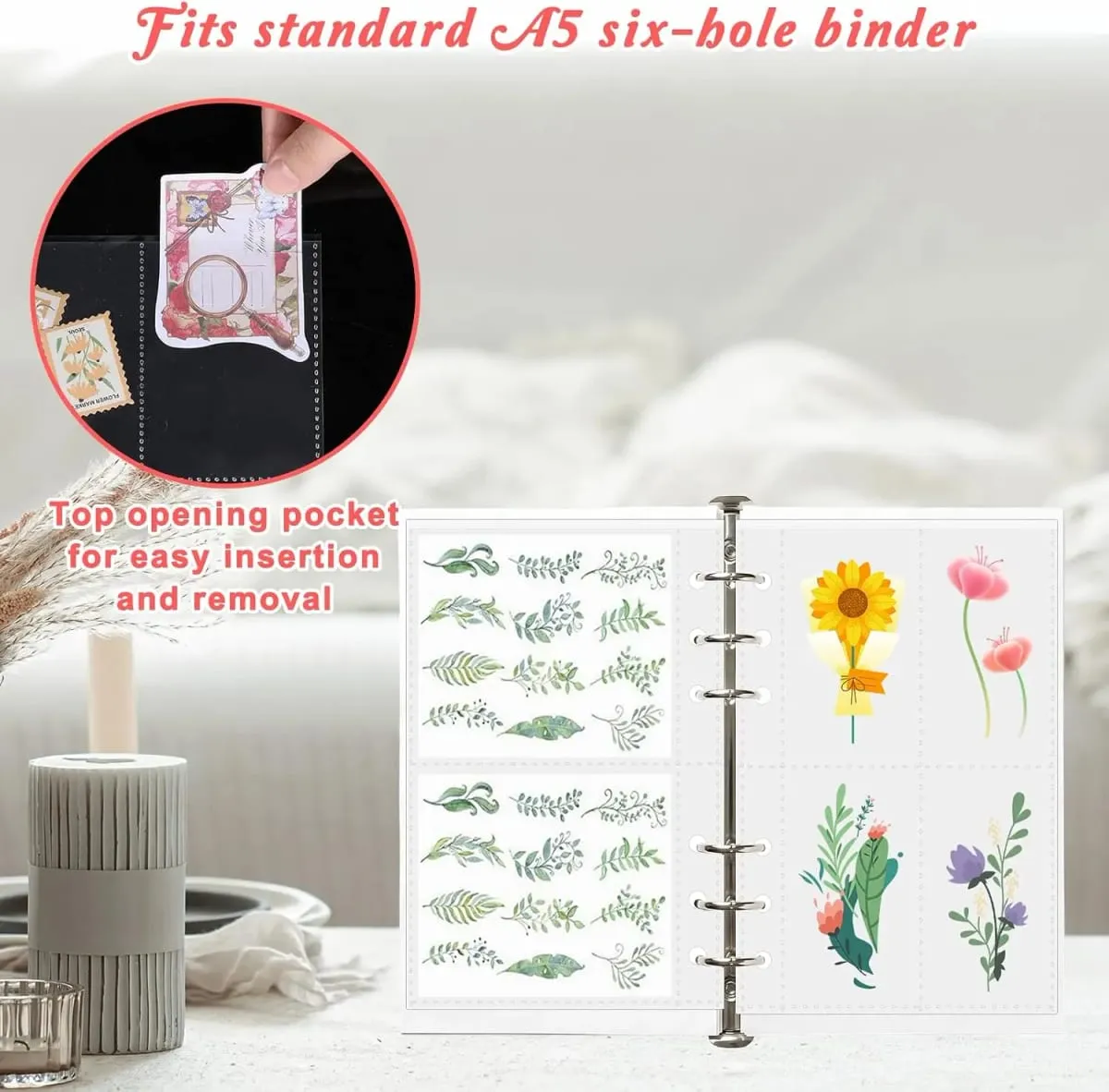 A5 Clear Binder Sheet Protectors 30 Pack PVC Refill Inserts 1 2 4 Pocket Pages for 6 Ring Binder Sticker Photo Ticket Card Cash