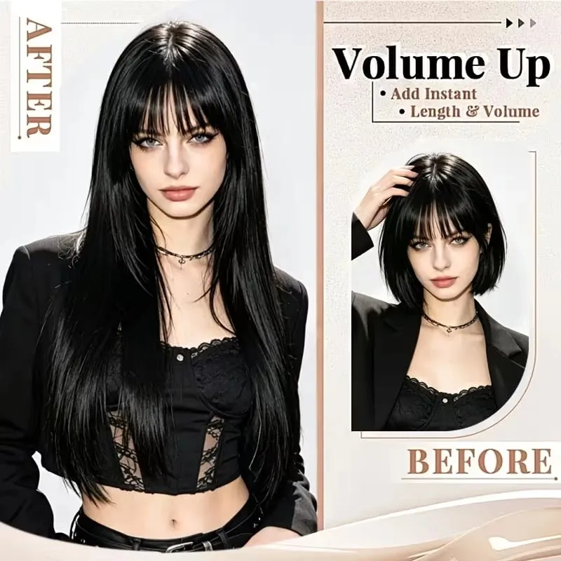 24Inch Synthetic Long Straight 3pcs/set Hair Extension Invisible Hair Thickening Hairpiece for Women Daily Use