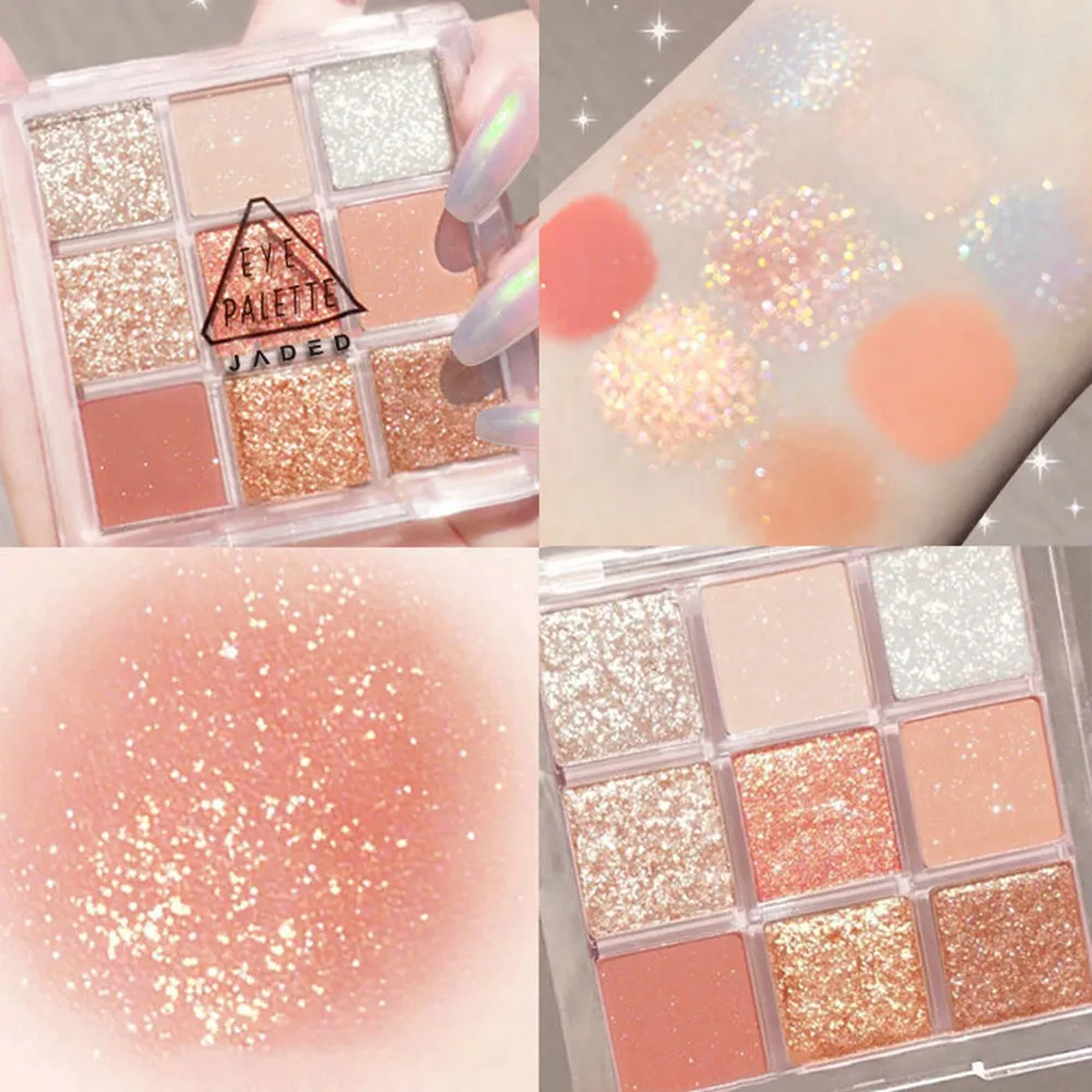 Full Pearlescent Eyeshadow Palette Sparkling Sequin Butter Rose Orange Nine-colors Eye Shadow Makeup Palette Glitter Eyeshadow