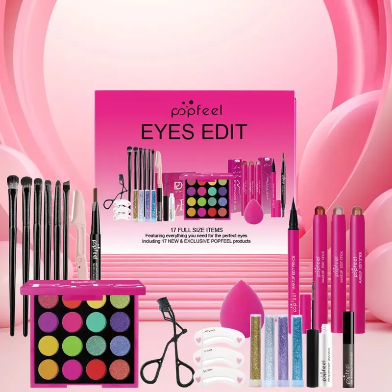 22-Piece Eye Makeup Set: Includes 16-Color Eyeshadow Palette Pearl Shimmer Eyeshadow Brow Tint Black Eyeliner