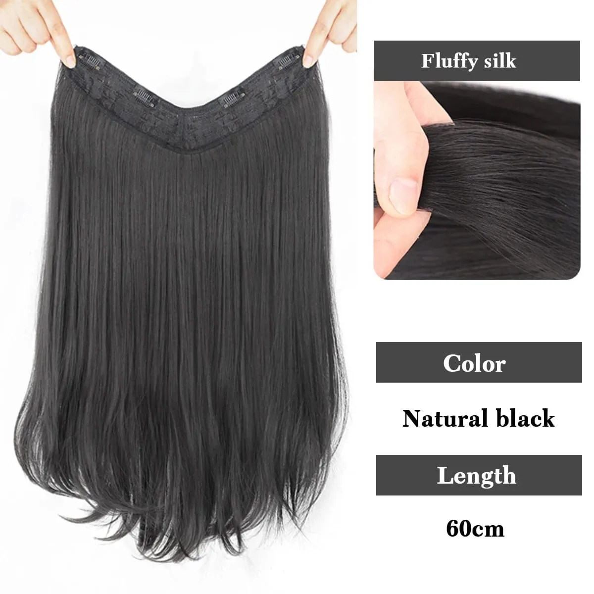 Synthetic V-shaped hair extensions wigs clips that naturally connect to women's hair heat-resistant wigs used for daily wear