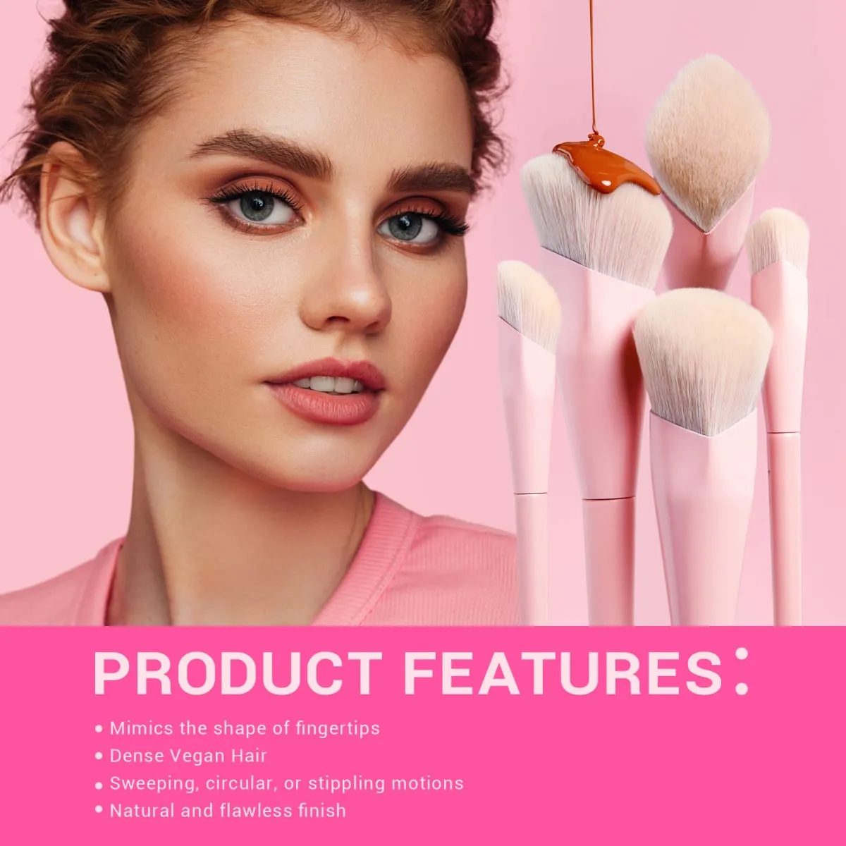 Jessup Pink Berus Mekap Set 14pcs Berus Mekap Premium Vegan Foundation Blush Eyeshadow Liner Berus Campuran Serbuk T495