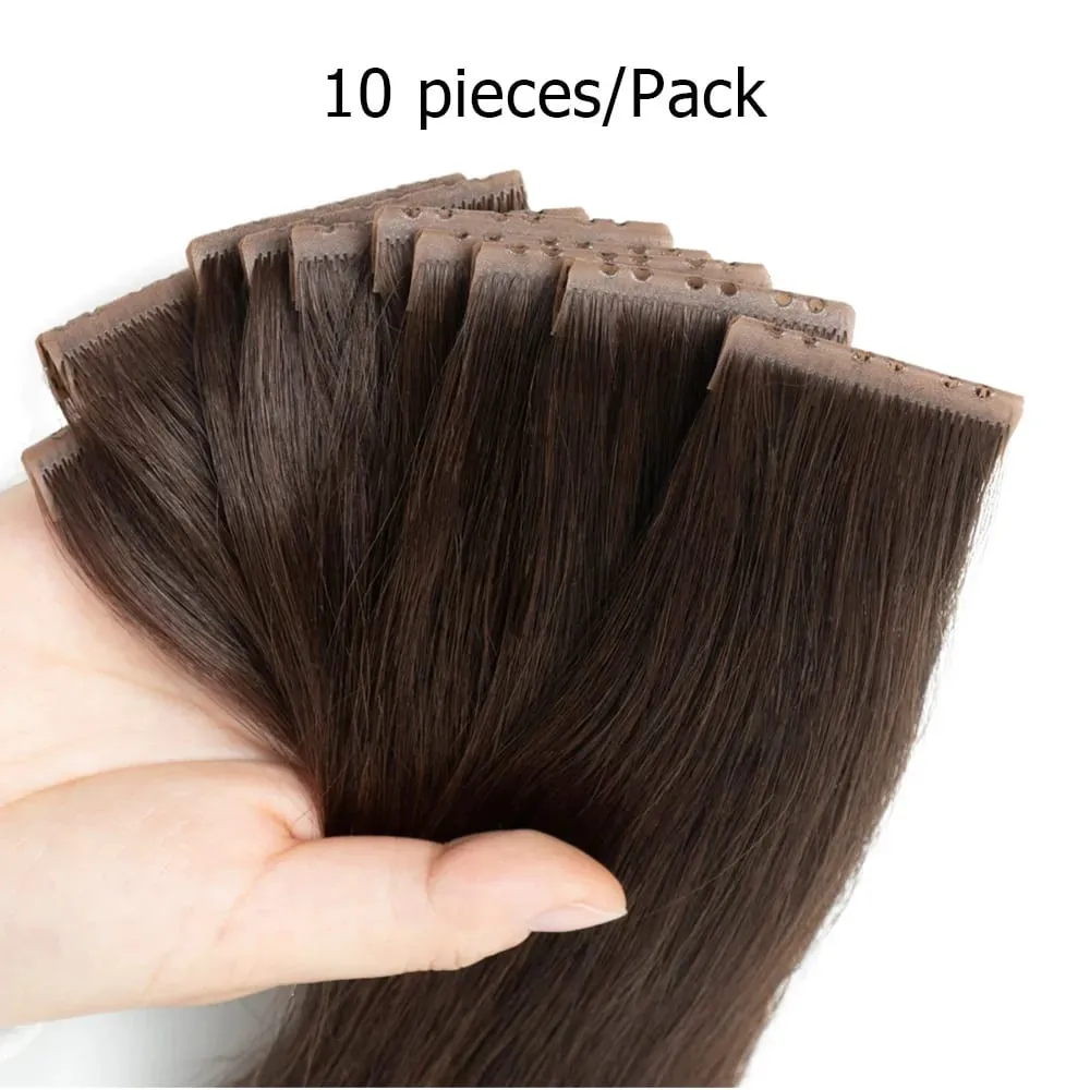 Brown Invisible Twin Tabs Hair Weft Human Hair Extensions Straight Inject PU Hole Weft Microlinks XO Weft Blonde 10pcs/Pack