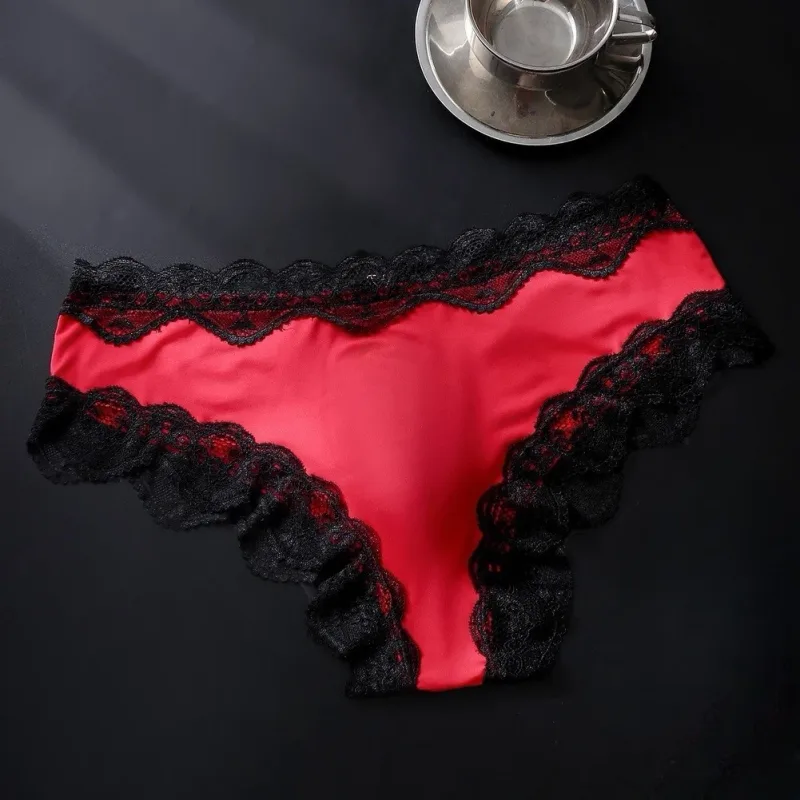 Bragas para hombre, calzoncillos con adornos de encaje, transpirables, de alta elasticidad, bolsa convexa 3D, ropa interior Sexy fina transparente