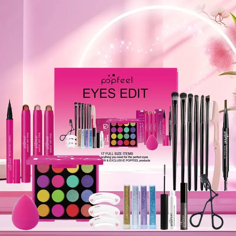 22-Piece Eye Makeup Set: Includes 16-Color Eyeshadow Palette Pearl Shimmer Eyeshadow Brow Tint Black Eyeliner