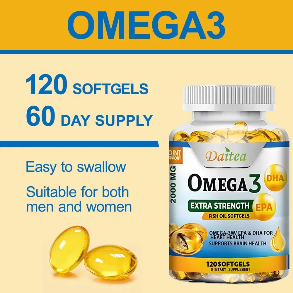 Omega 3 Fish Oil 2000mg Softgels with EPA & DHA Supports Heart Brain Joint & Eye Health Boosts Nerve Function & Immunity