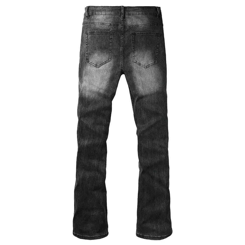Men's Boot Cut Denim Jeans Gray Black High-Quality Cotton Pants Classic Slim Stretch Flared Trousers