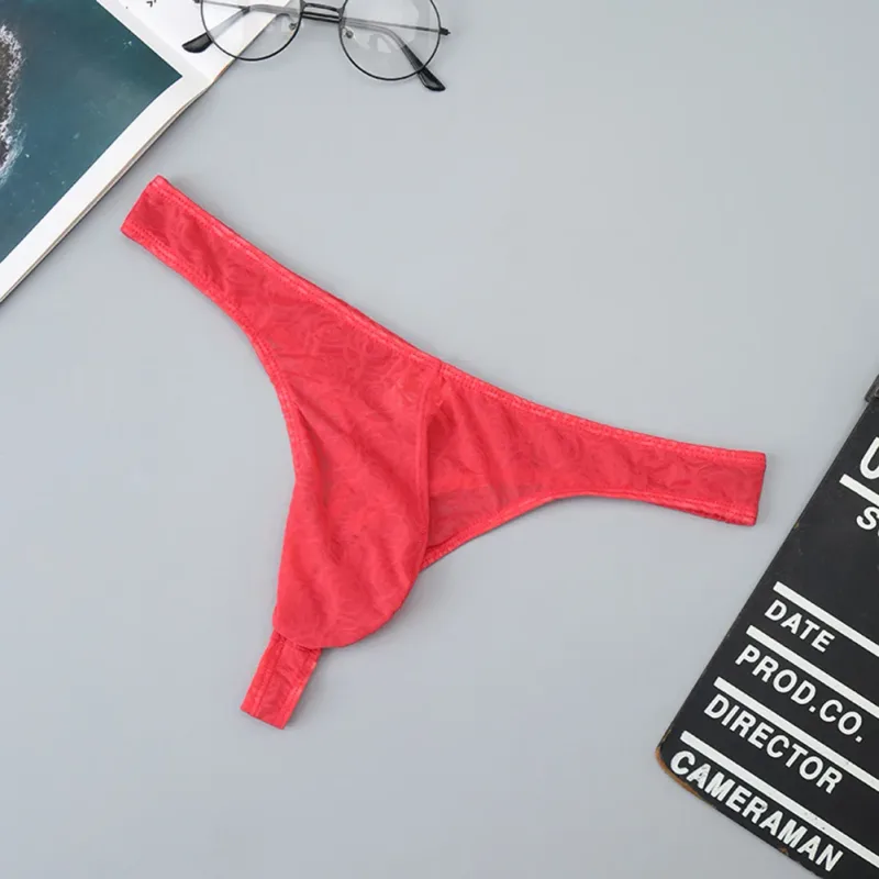 Männer Spitze Jacquard G-string Unterwäsche Hohe Dehnbare Große Tasche Tanga Höschen Sexy Homosexuell Erotische T-back Unterhose