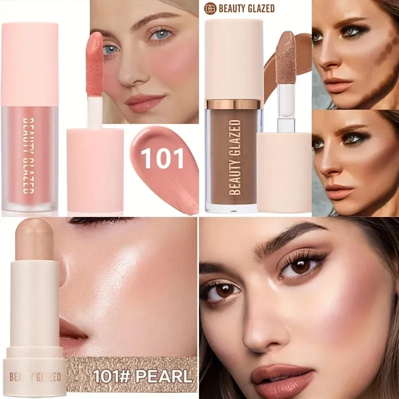 3pcs Face Highly Pigmented Liquid Contour Makeup Set Long Lasting Natural Contour Contouring Bronzer (Contour+Blush+Highlighter) — image 4