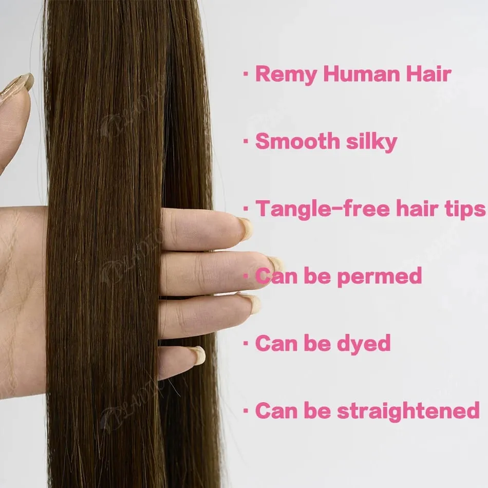 20 40 60 pezzi Nastro nelle estensioni dei capelli 100% capelli umani lisci 14-22 pollici Colore n. 4 Aggiungi volume Estendi la lunghezza per le donne