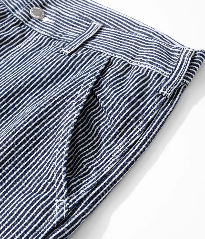 American Vintage Raw Denim Rail Worker Jeans - Americana Multi-Pocket Striped Work Pants / Outdoor Utility Trousers OKONKWO