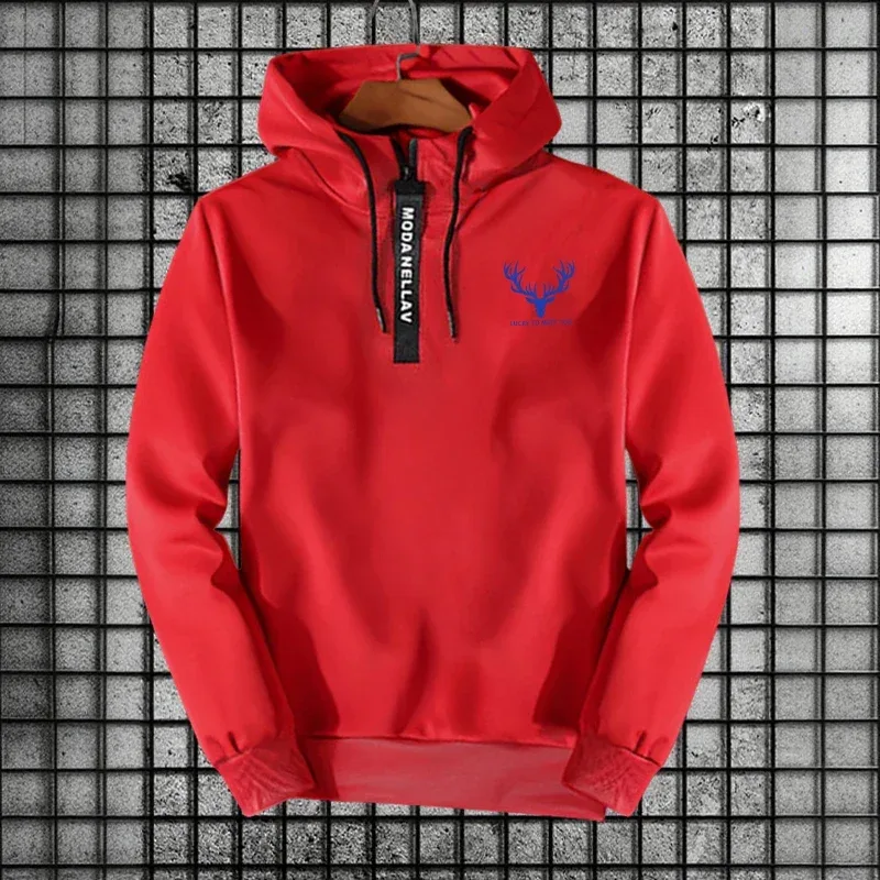 Autumn Winter Daily Casual Sports Pullover 2026 New Arrival Men's Half Zipper Hoodie Urban Fashion Hooded Long Sleeve Sweatshirt