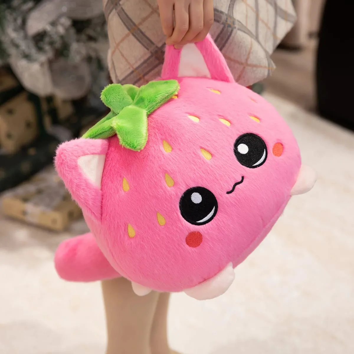 Lovely Strawberry Cat Soft Stuffed Throw Pillow Cat Lovers Cute Funny Home Decoration Kids Friends Office Workers Birthday Gifts