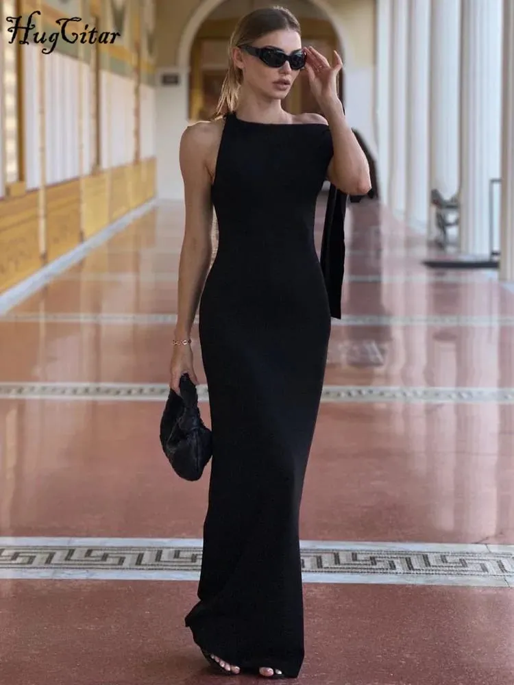 Hugcitar ファッションソリッド O ネックノースリーブパッチワークセクシーなボディコンマキシウエディングドレス夏の女性の服パーティーフェスティバルクラブ Y2K — image 5