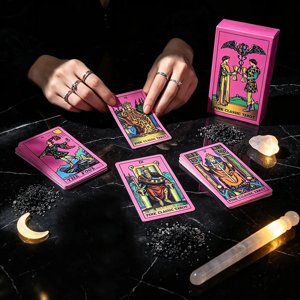 Pink Classic Tarot Deck Board Game Popular Divination Oracle Card Game Psychology Fortune Telling Cards for Tarot Beginners