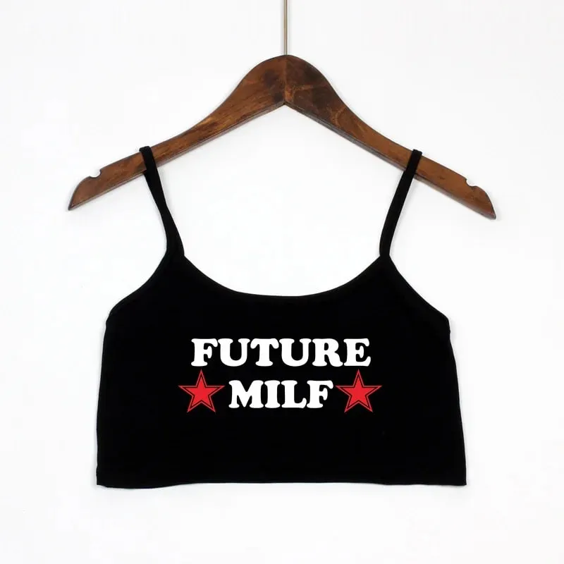 New Sexy Crop Top FUTURE MILF Funny Letters Print Summer Women's Sexy Elastic Cotton Camis Sleeveless Short Tank Top Bar Women