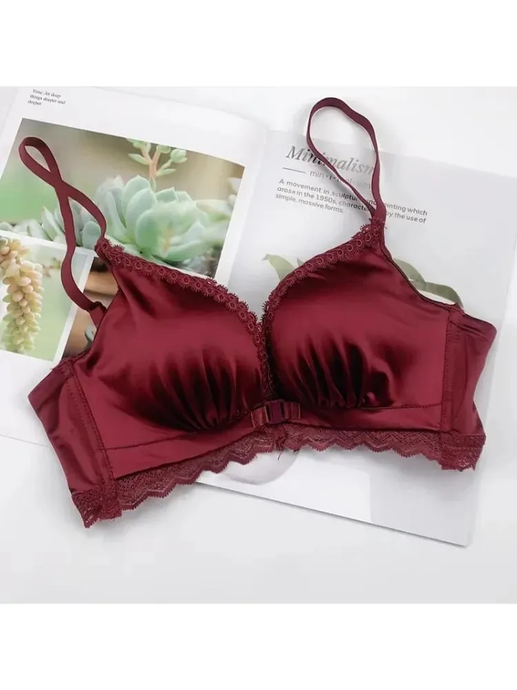 Front Closure Push Up Bra Set - Women's Small Bust Lace Underwire Lingerie | Pull Up Lift Sexy Thin Beauty Back Bralette
