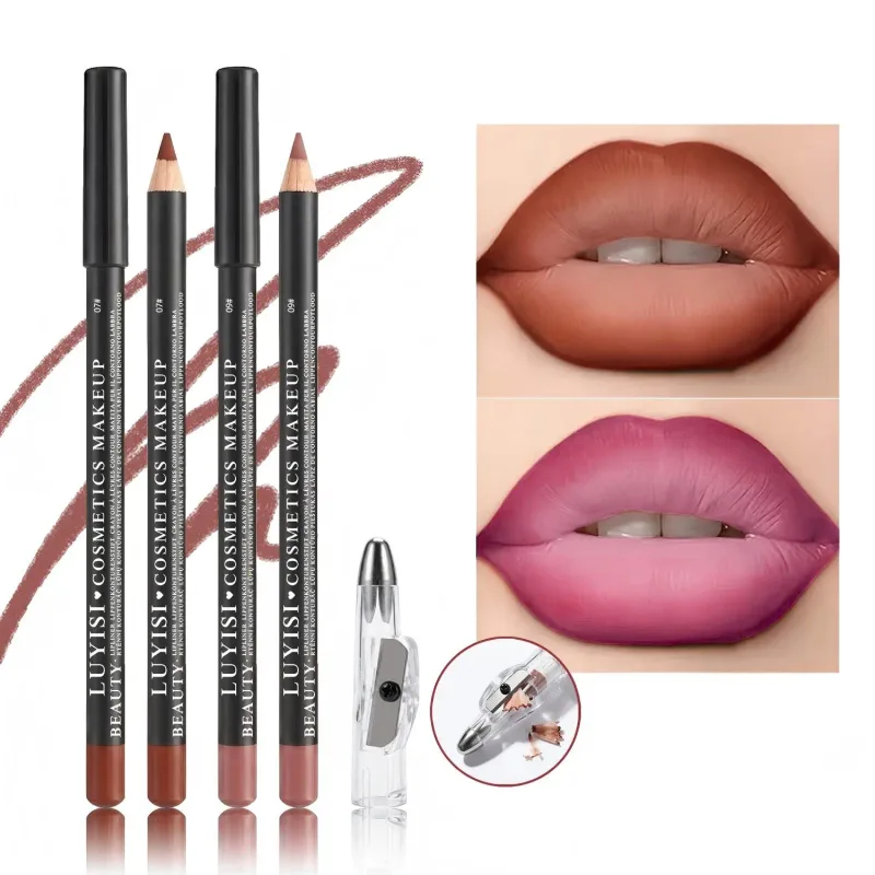 Professional Lip Liner Set with Sharpener 2pcs Waterproof Lip Pencils+1pc Sharpener Long-Wearing Transfer-Proof Velvet Matte