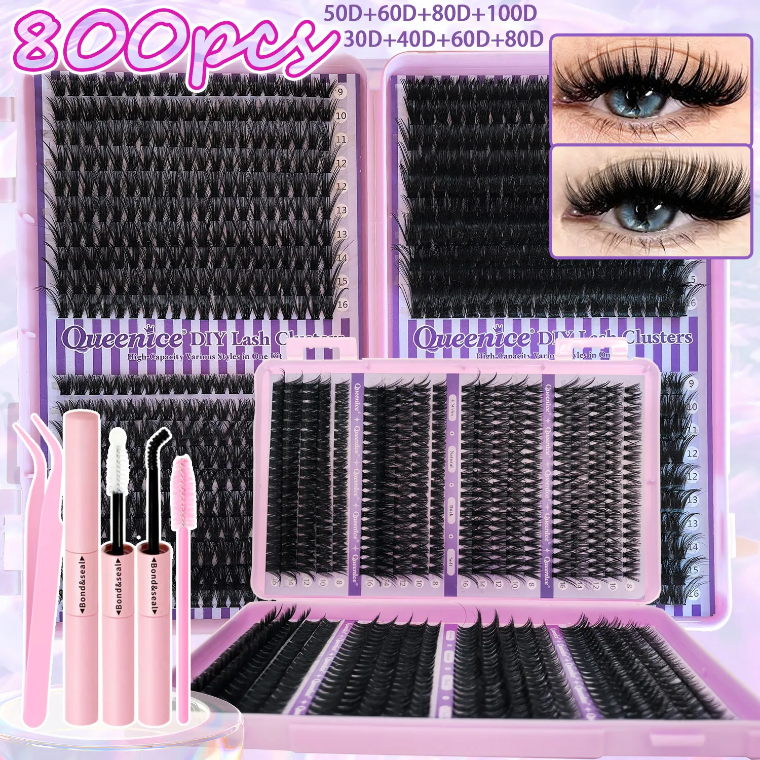 Lashes Cluster DIY Lash Extension Mixed Tray Clusters Eyelashes Fluffy Individual Lashes Cat Eye Lash Extension — image 1