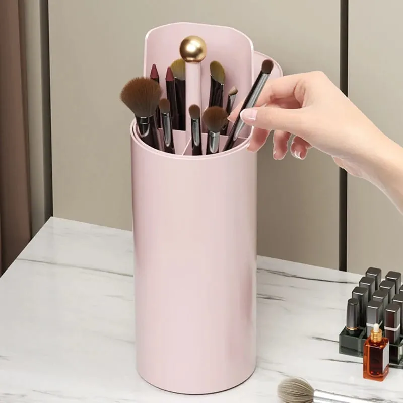 Makeup Brush Storage Cylinder Press-to-Open Automatic Lift Dustproof Lid Large Capacity for Eyebrow Pencils and Makeup Brushes