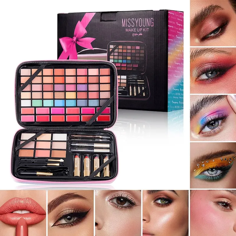 Multifunctional All-in-One Makeup Palette Blush Eyeshadow Lip Gloss Highlighter Lipstick Long Lasting Portable Daily Cosmetics