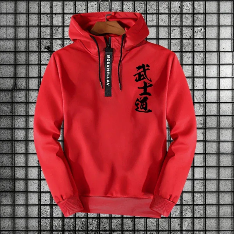 Bushido impressão masculina meio zíper com capuz moda urbana com capuz manga longa moletom outono inverno diário casual esportes pulôver — image 4
