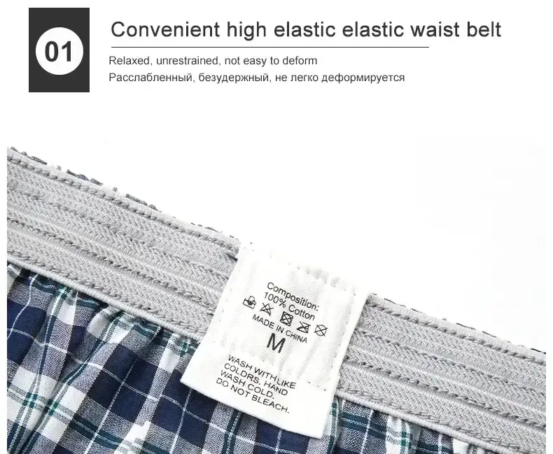 Mens Cotton Underwear Casual Boxers Plaid Elastic Waistband Boxer Shorts Button Men Boxer Underwear Comfortable Underwear S-XL