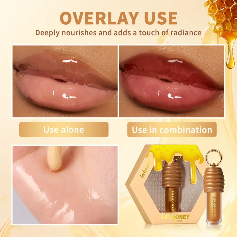 Lakerain Honey Lip Gloss Glossy Texture Lightweight Non-sticky Long Lasting Moisturized Gorgeous Glossy Finish Smooth Lip Makeup