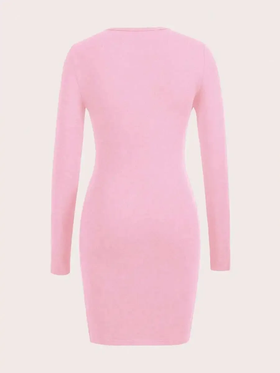 Womens Long Sleeve Bodycon Dress Casual Slogan Graphic Spring/Summer & Autumn/Winter Chic Style