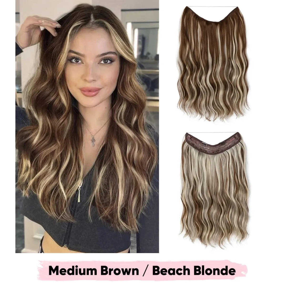 Synthetic Wave Invisible Wire Clip in Hair Extensions Fish Line With Clips Hairpiece Ombre Fake Hair Piece For Woman