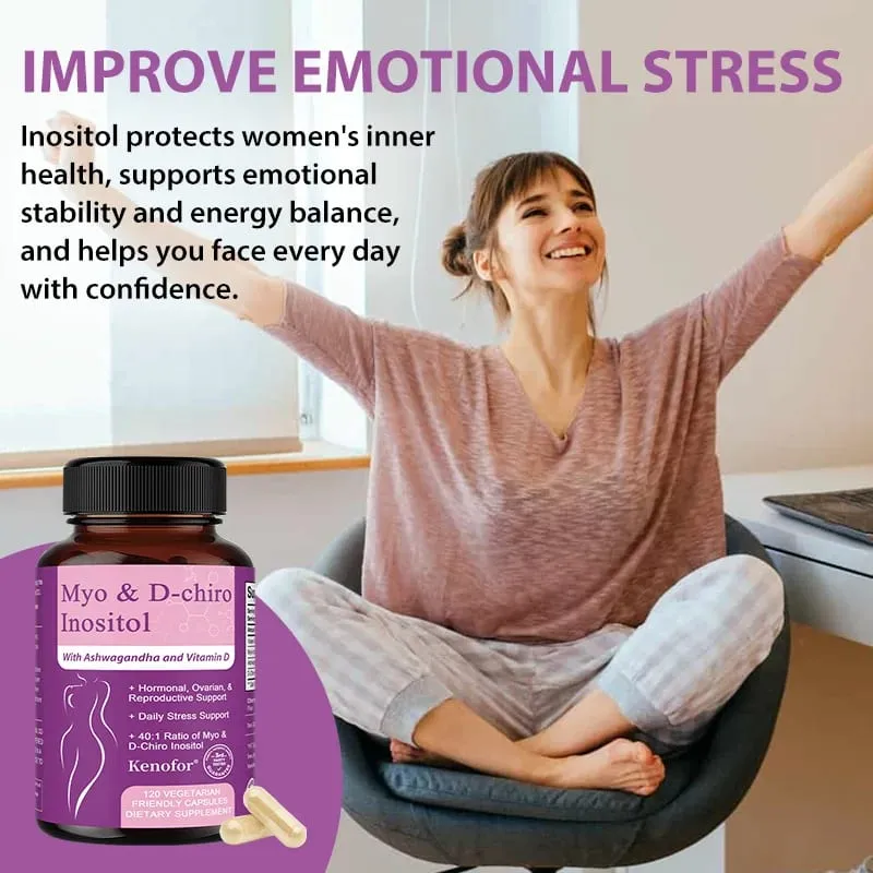 Inositol Supplement with Ashwagandha Improves Muscle Ovarian Function Antioxidant Blood Sugar Balance 120 Veggie Capsules