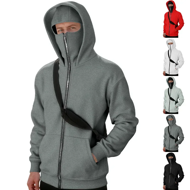 Autumn Men's Double-Layer Hooded Zip-Up Sweatshirt Loose Casual Fit with Front Pockets Ideal for Outdoor and Streetwear Style